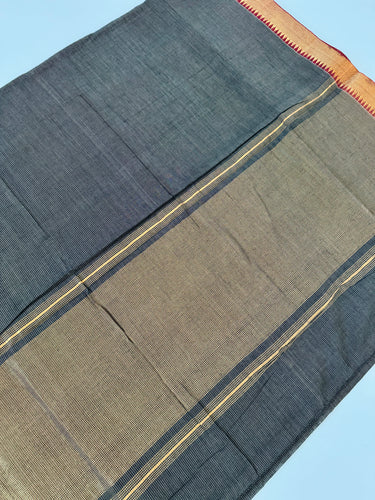 Handwoven Mangalgiri Cotton Saree | Gray | Gold Zari | Handwoven | Ships from California